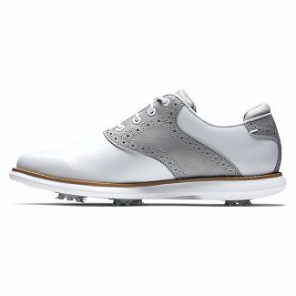 Women's Footjoy Traditions Spikes Golf Shoes White/Grey NZ-410836